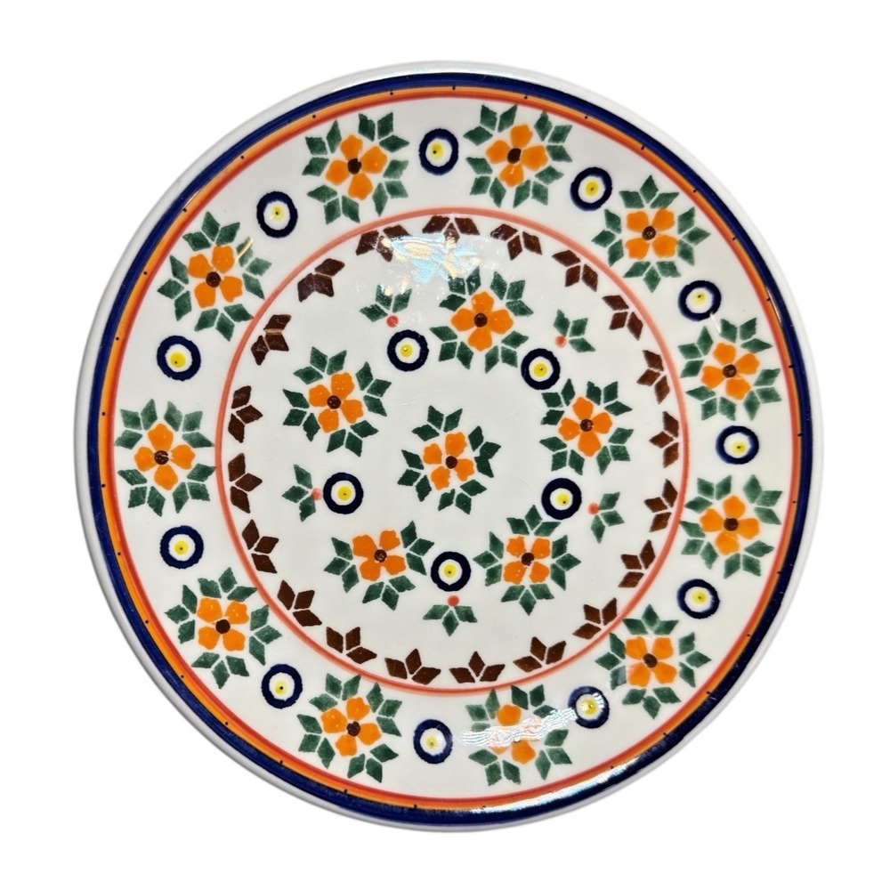 Vintage Polish Pottery Quilt Holiday Pattern 8" Plate Signed & Stamped